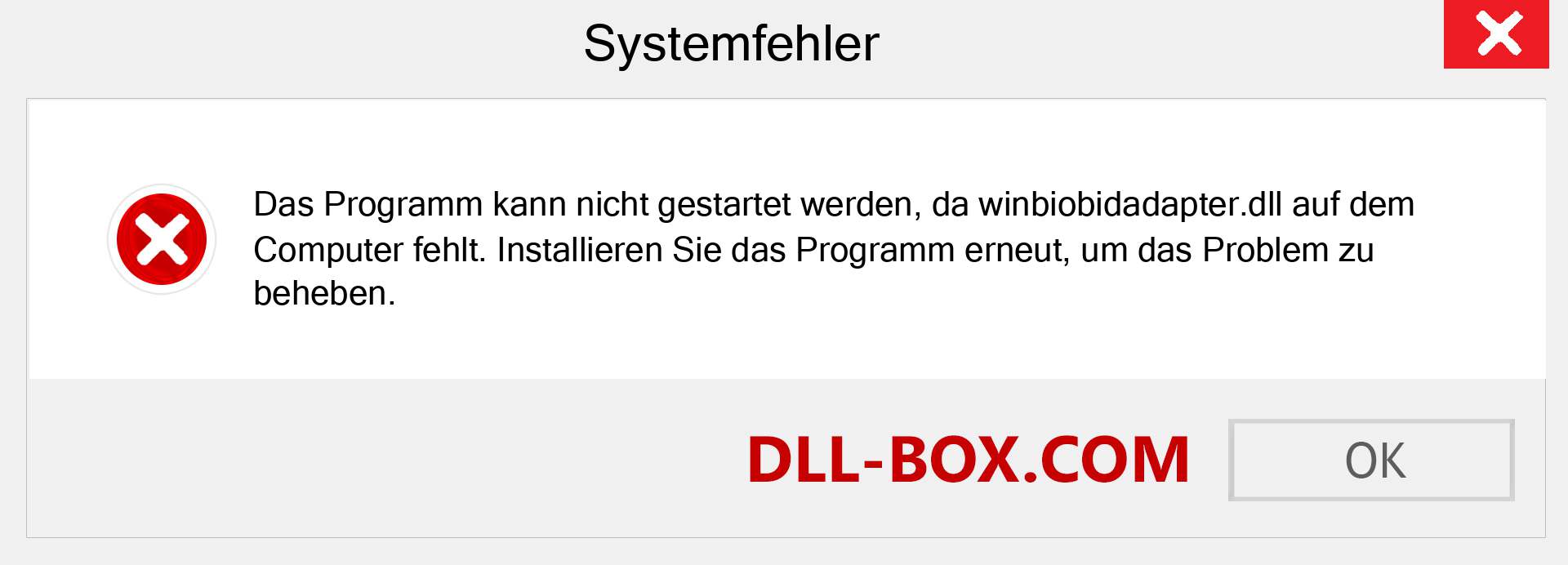 winbiobidadapter.dll-Datei fehlt?. Download für Windows 7, 8, 10 - Fix winbiobidadapter dll Missing Error unter Windows, Fotos, Bildern