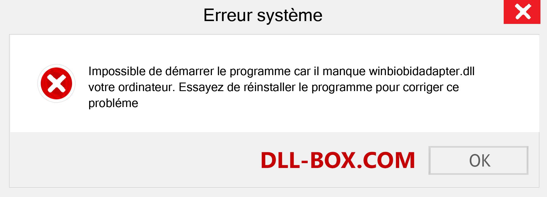 Le fichier winbiobidadapter.dll est manquant ?. Télécharger pour Windows 7, 8, 10 - Correction de l'erreur manquante winbiobidadapter dll sur Windows, photos, images